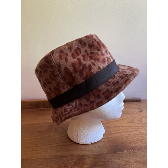 Vintage Y2K Leopard Print Pony Hair Fedora Real Fur Short Brim Women\'s O/S main image 5
